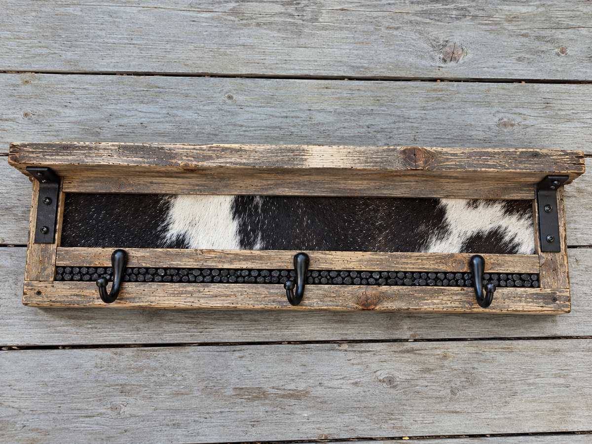 The Stockman's Reserve | 72" & 36" Cowhide & Stone Inlay Wall Shelf